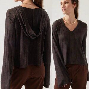 Athleta Harmony Posse Hoodie Size M Sweater Black brown ribbed Sweatshirt